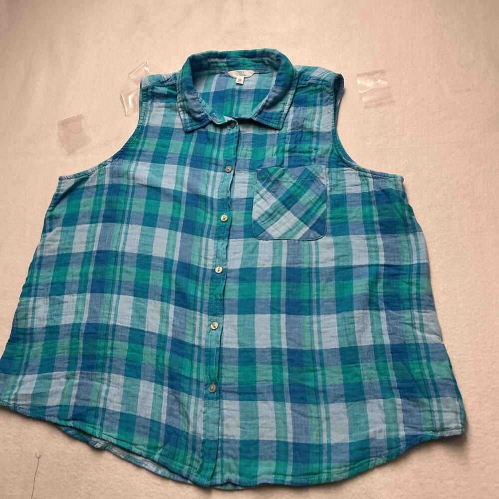 Time & Tru Womens Plaid, Sleeveless %100 Cotton Button Up Flannel Sz XXL , 4167